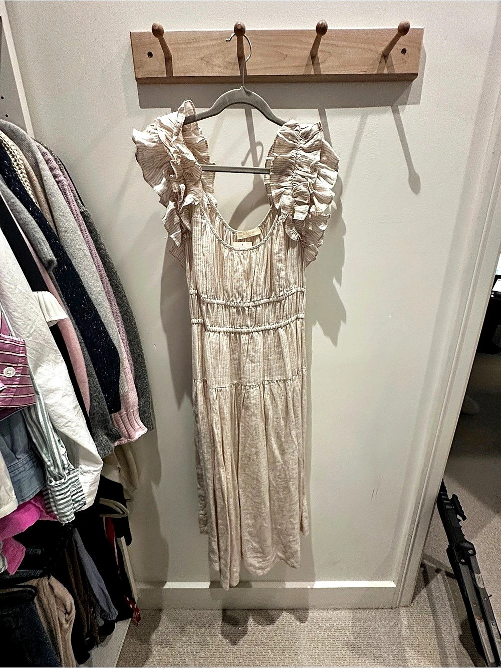 Ulla Johnson Spring Summer 2022 dress Striped Ruffle Maxi Dress in Beige Size 6